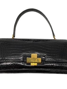 HERMES RARE VINTAGE BLACK CROCODILE SKIN LEATHER LIDO SHOULDER BAG